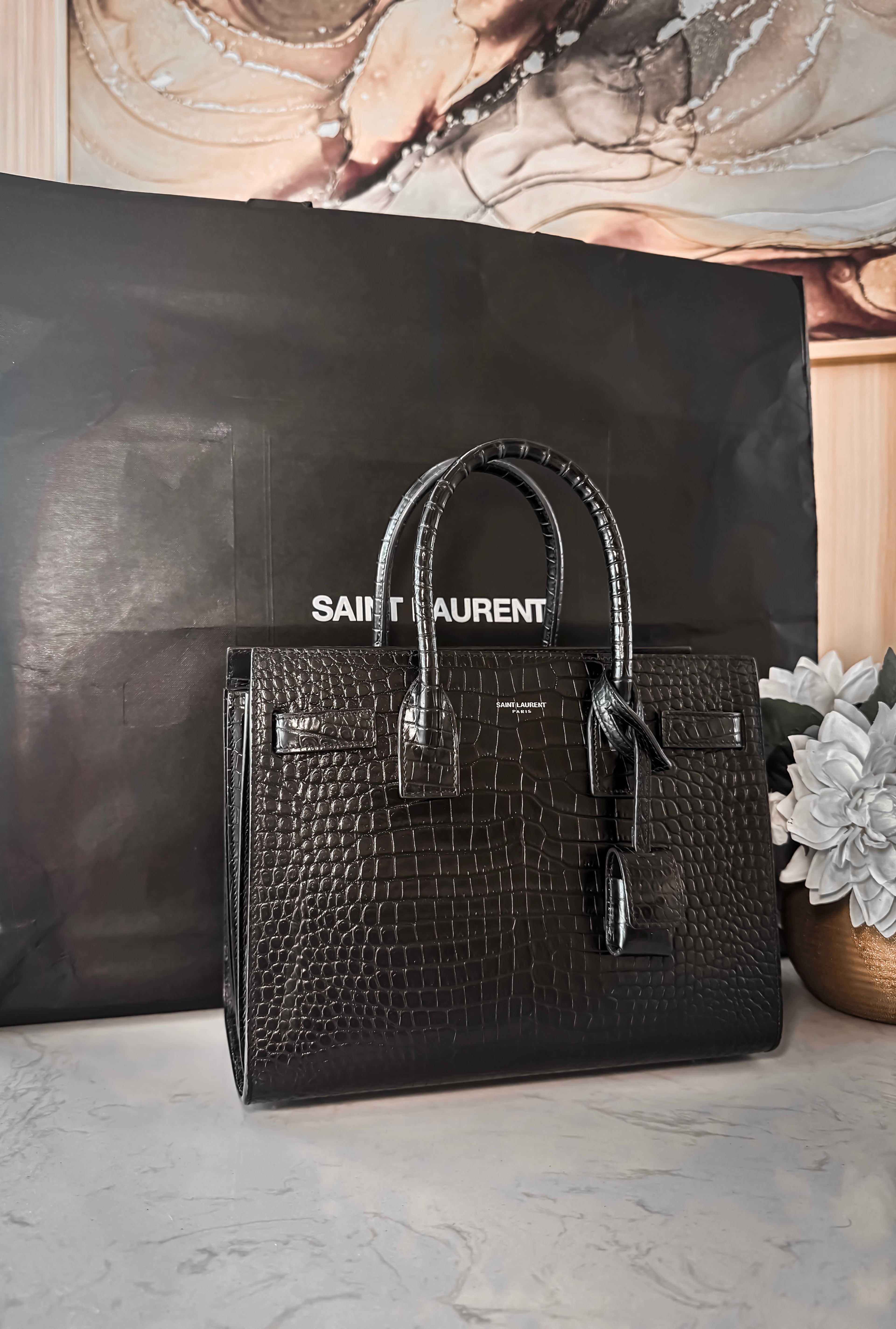 Saint Laurent Sac de Jour Croc-Embossed MEDIUM  Pre-OWNED